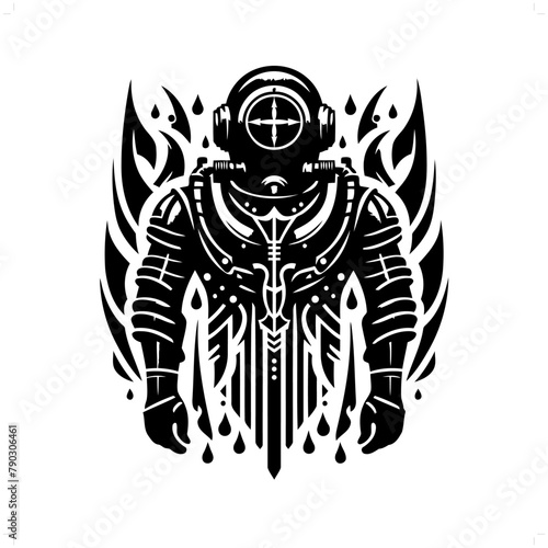 diving suit  in modern tribal tattoo, abstract line art of people, minimalist contour. Vector
