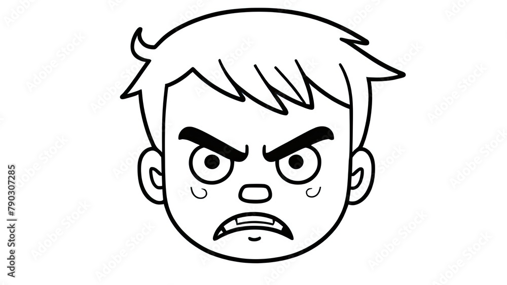 Outline of the face of an angry child, logo on a white background Outline of the face of an angry child, logo on a white background