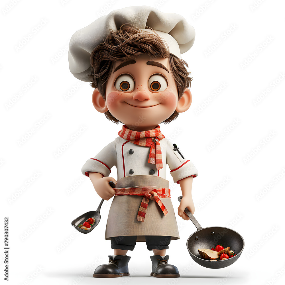 Master chef as mascot in 3d anime style on isolated floor that can be used for branding. boy child chef. Master chef as mascot in 3d anime style on isolated floor that can be used for branding. boy child chef.
