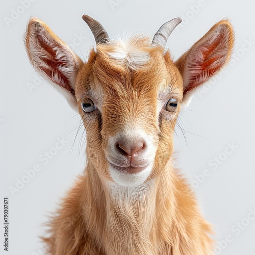 Portrait of a young goat on white background. Studio shot.