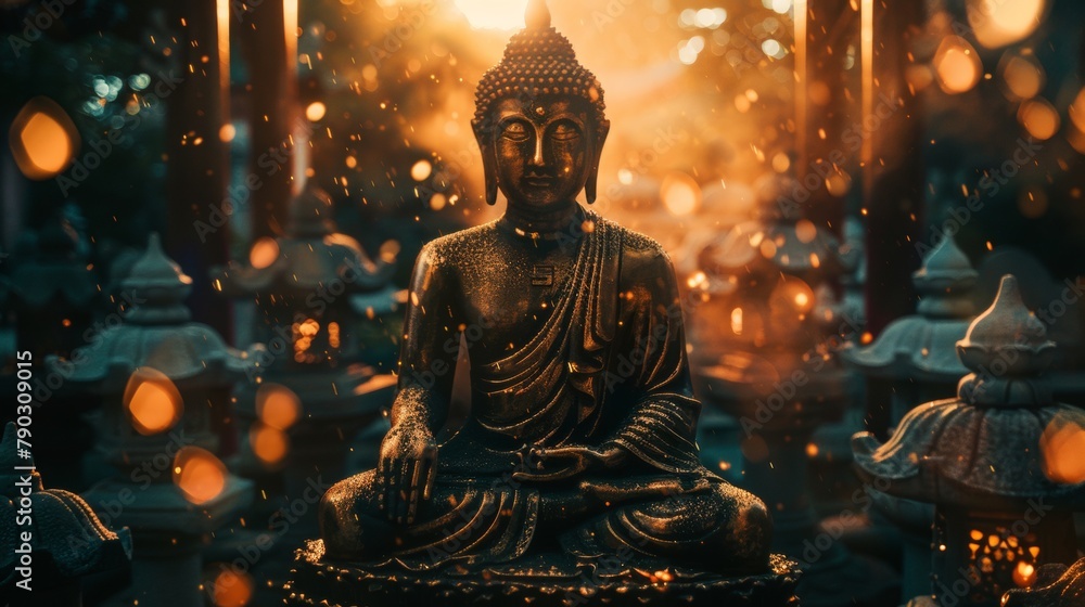 Serene Buddha Statue in Peaceful Garden Setting. Serene Buddha Statue in Peaceful Garden Setting.