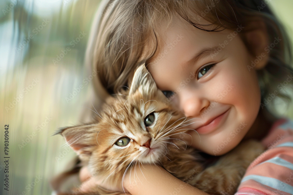 Cute little girl with a little cat (AI Generated) Cute little girl with a little cat (AI Generated)