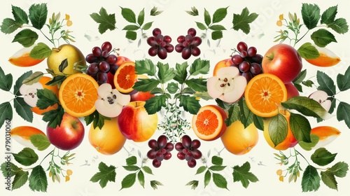 fruit line styles, with the elegant flowers and leaves of apples, oranges, grapes, various fruits. © Werckmeister