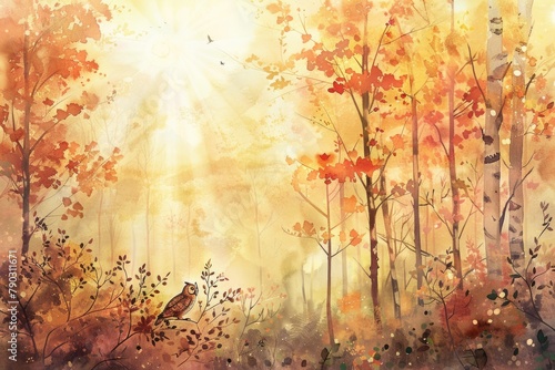 Watercolor. Forest. Background. Wallpaper.