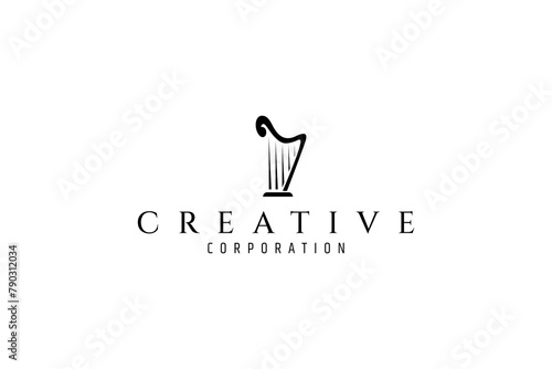 Harp minimalist logo. Lyre vector icon