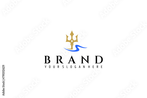 Neptune Poseidon Trident Logo Concept, Spear Simple Icon Template Design
