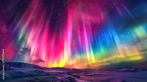 Aurora borealis  Ribbons of colorful light dance across the night sky in a mesmerizing display of the northern lights.