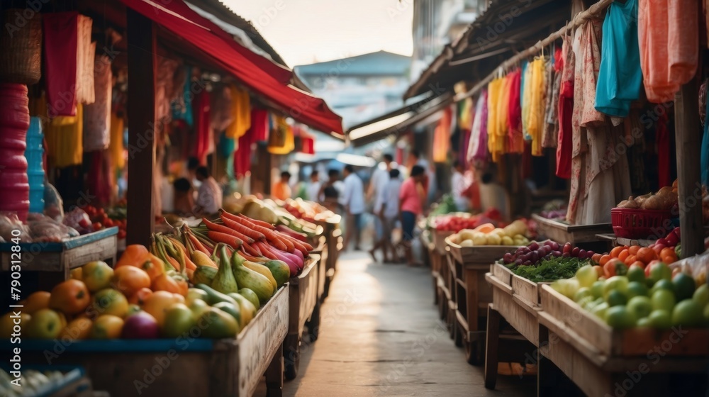 Bustling Market Offering Fresh Fruits and Vegetables