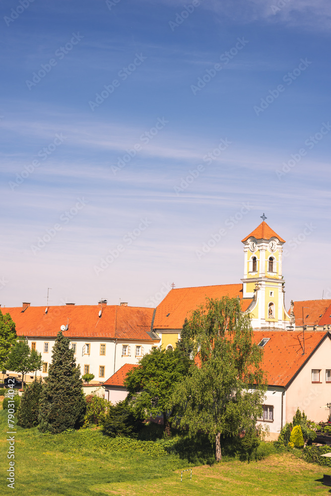 view of the old town, above the roofs, from park to church,  Varazdin, Croatia, 