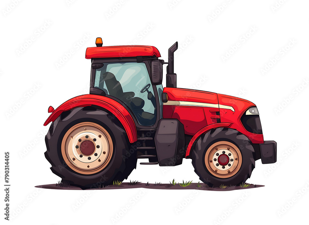 Obraz premium Detailed vector illustration of a green tractor with oversized tires parked on grass. Generative AI
