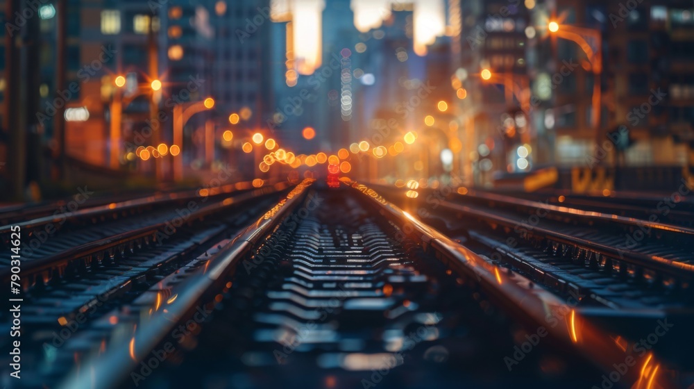 Blur twilight blur bokeh city downtown double exposure train track motion moving, abstract background
