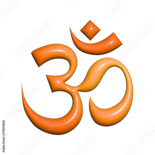Beautiful 3D Aum or Om orange symbol. Hinduism, a Hindu religion sign in transparent background. 