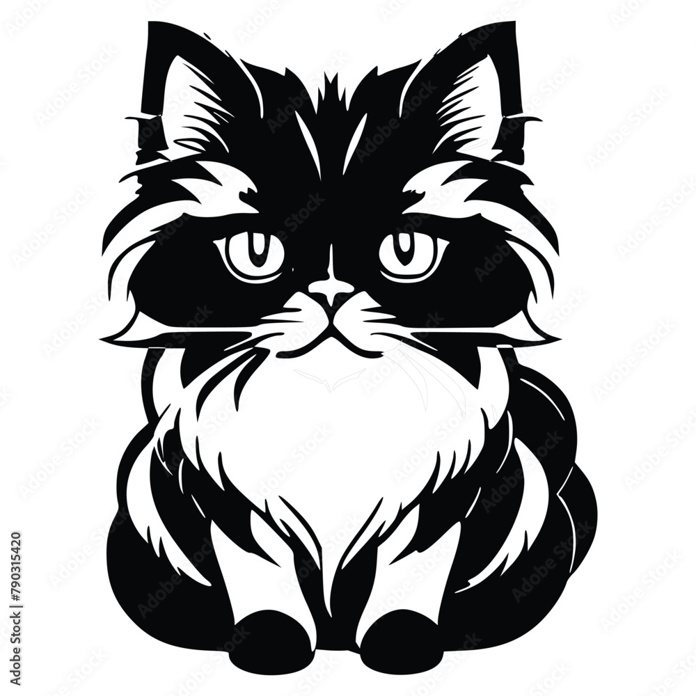 Vector illustration of a Maine Coon cat, vector of cat, cat face, black vector, white background, black cat Vector illustration of a Maine Coon cat, vector of cat, cat face, black vector, white background, black cat