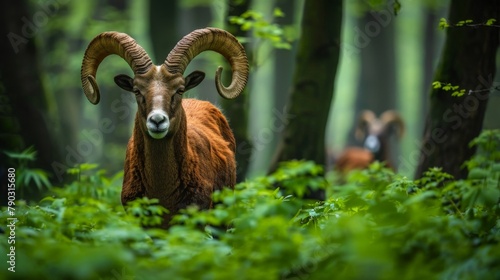 Ram in forest with two companions