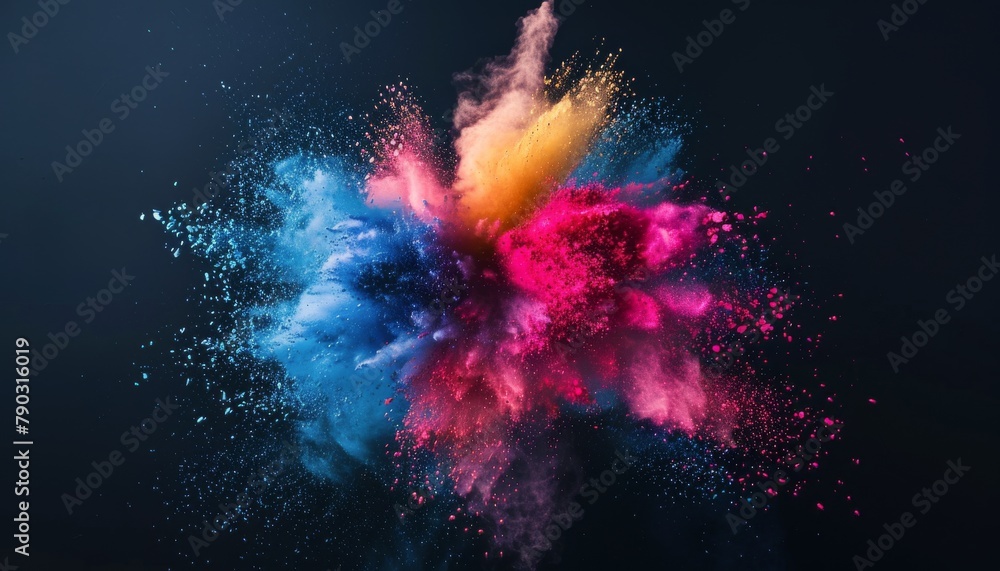 Obraz premium Vibrant Colored Powder Explosion in Darkness