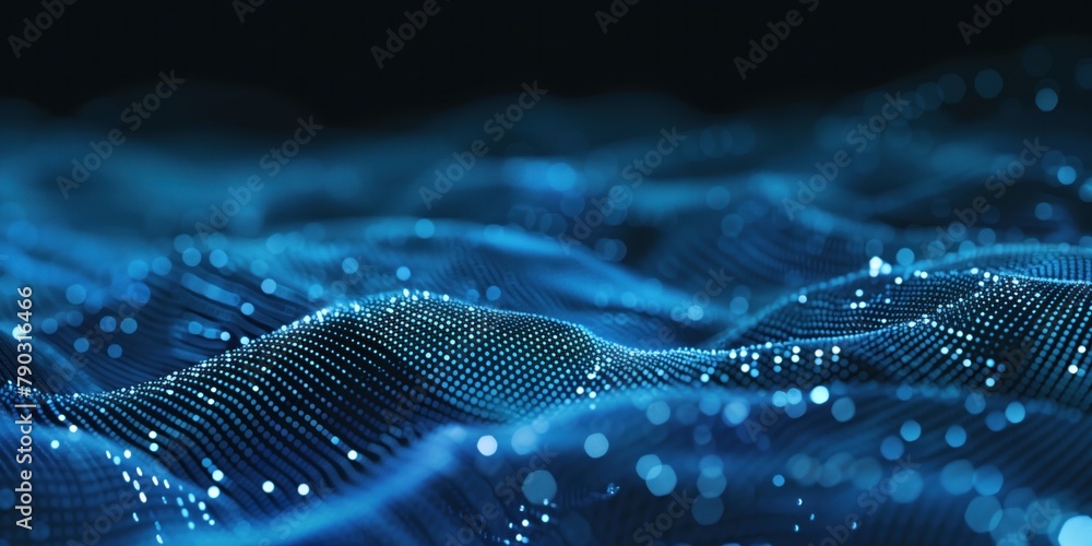 Futuristic blue network of digital dots and lines on a dark background, representing connectivity and technology Futuristic blue network of digital dots and lines on a dark background, representing connectivity and technology
