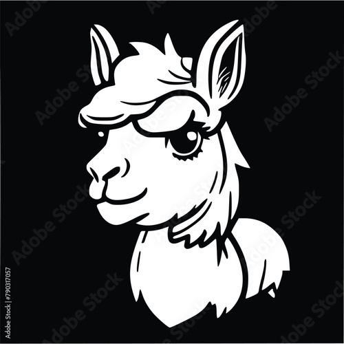 Adorable llama face design for kids' t-shirts. Vector illustration of a cute baby alpaca