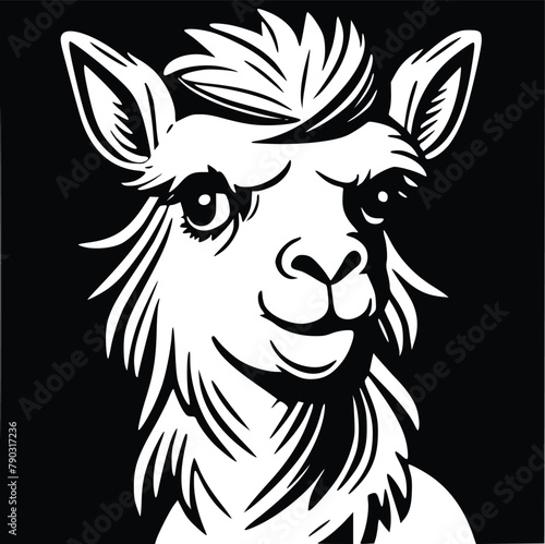 Adorable llama face design for kids' t-shirts. Vector illustration of a cute baby alpaca