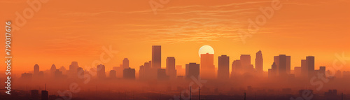 City skyline at sunset  buildings outlined against a glowing orange sky  urban beauty merging with the end of day light