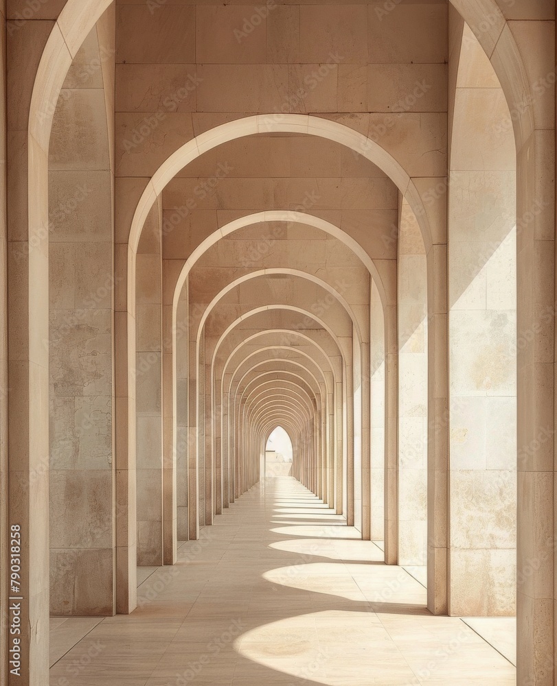 Hallway With Arches and Light at End