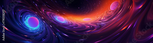 Conceptual illustration of a black holes gravitational pull affecting nearby stars, vibrant colors to depict intense energy fields photo