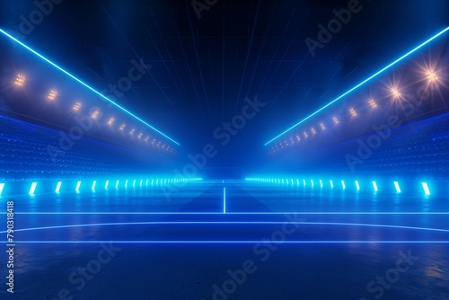 Abstract blue neon stadium background, neon blue background, background, stadium background, stage neon background, neon background, stadium, blue neon stadium © MH