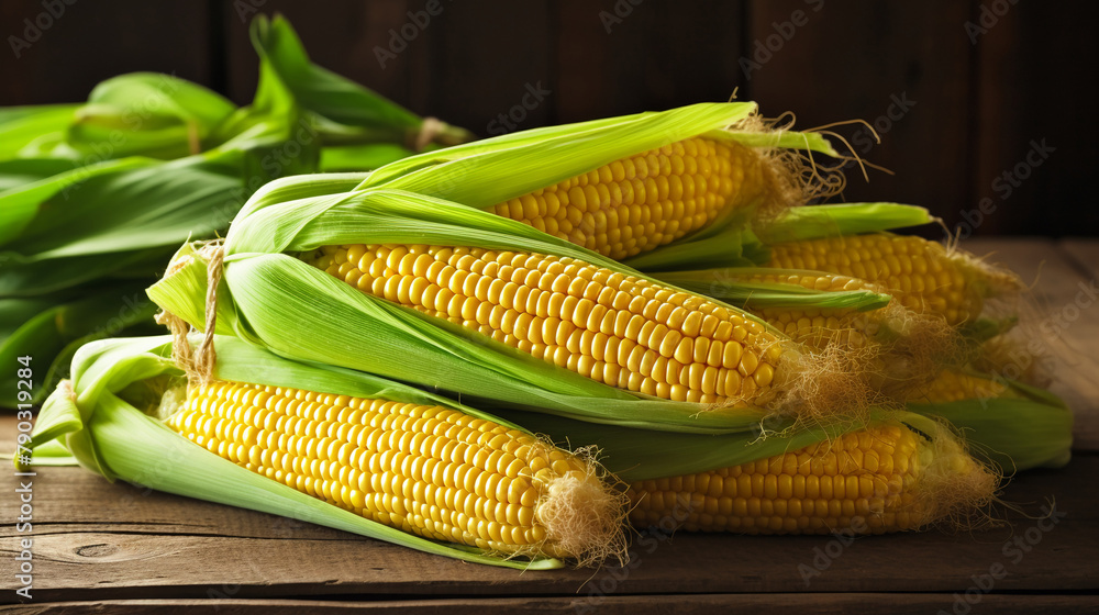 A fresh yellow ear of sweet corn with green husks, a popular summer vegetable A fresh yellow ear of sweet corn with green husks, a popular summer vegetable
