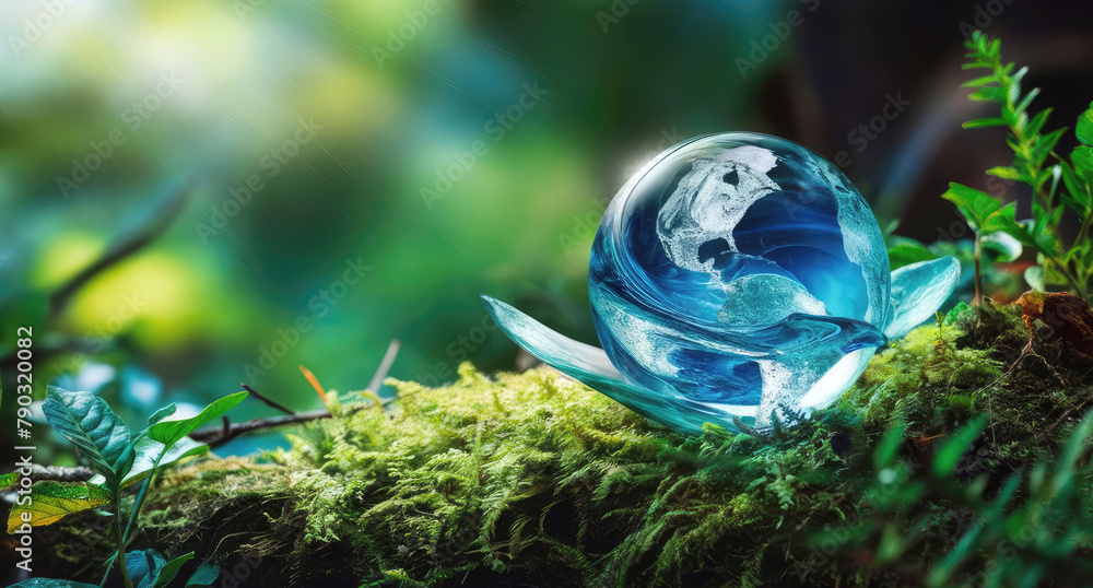 A mesmerizing 3D render vibrant green nature ,The globe appears to contain swirling shades of blue, symbolizing the Earth's waters Generative AI A mesmerizing 3D render vibrant green nature ,The globe appears to contain swirling shades of blue, symbolizing the Earth's waters Generative AI