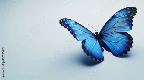 Blue butterfly isolated on white background. 3d render. Beautiful colorful butterfly.