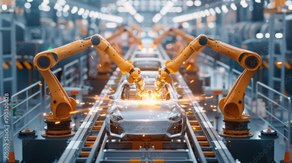 Electric cars are made in smart factories using advanced automation. Robots install car batteries on the assembly line. This process is highly efficient and produces high-quality electric vehicles.