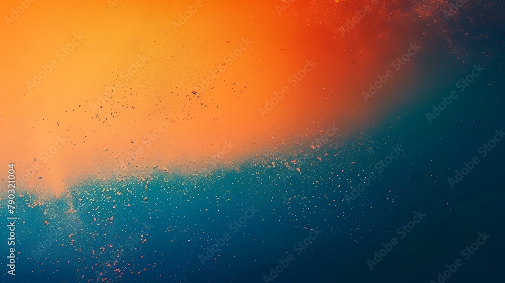 Abstract blue and orange gradient background with water droplets and splashes