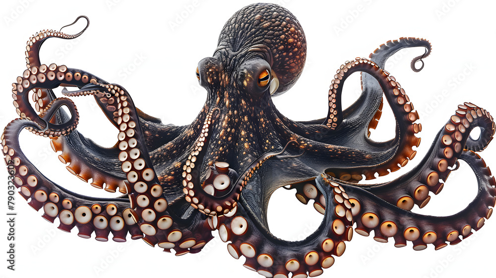 Obraz premium graphic image of an octopus, limited color palette, white background wide image, do not crop, symmetrical