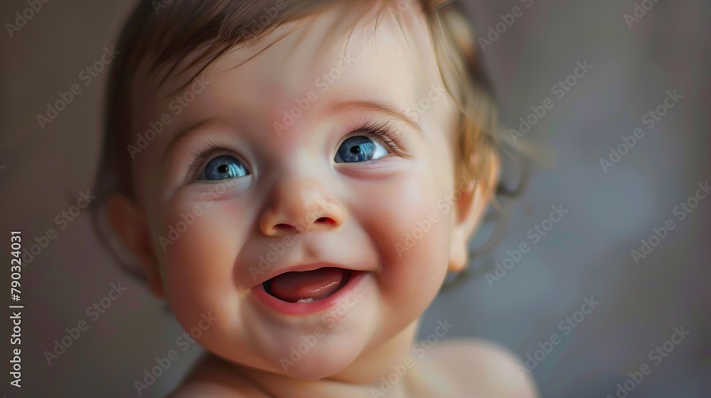 Happy baby portrait: A happy Caucasian baby giggles joyfully, their chubby cheeks and bright eyes lighting up the room with pure delight. Happy baby portrait: A happy Caucasian baby giggles joyfully, their chubby cheeks and bright eyes lighting up the room with pure delight.