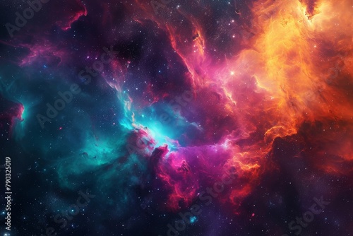 The photo captures a vibrant space filled with stars and clouds  showcasing a dynamic celestial scene  Colorful space nebula designed in abstract form  AI Generated