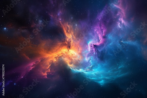 An image capturing the vibrant colors of a space filled with stars and clouds, Colorful space nebula designed in abstract form, AI Generated