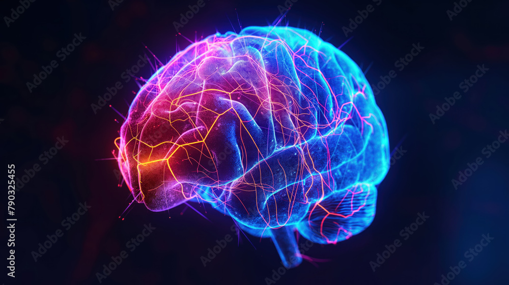 Vibrant Digital Illustration of Human Brain Synapses and Neural Networks Vibrant Digital Illustration of Human Brain Synapses and Neural Networks