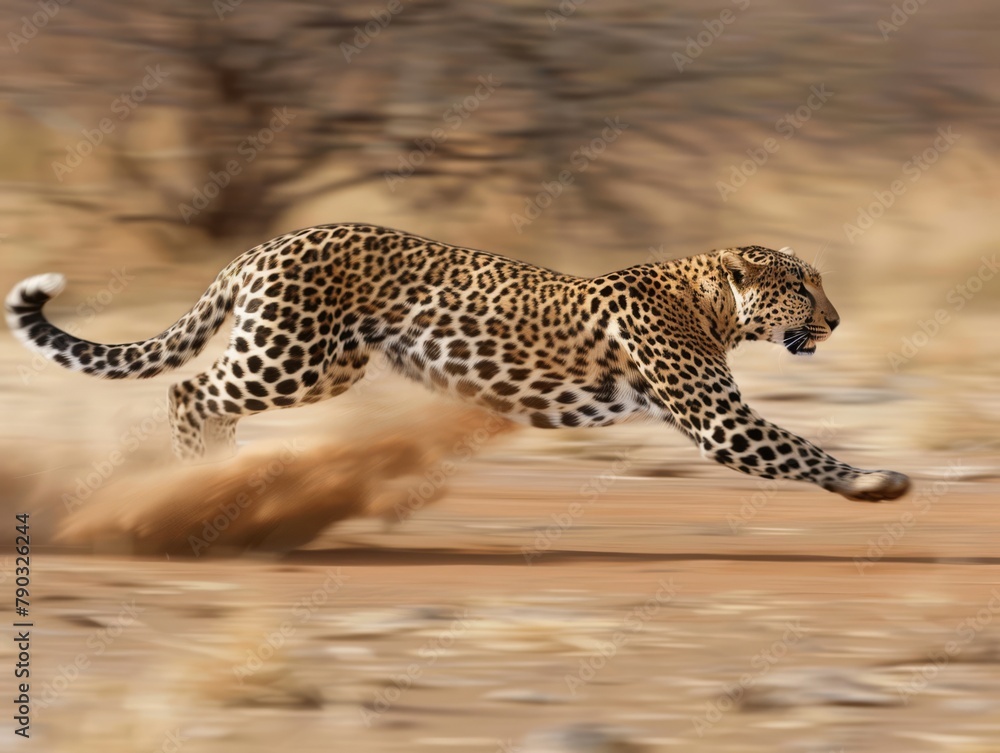 A leopard run as speed for hunting, generated with AI