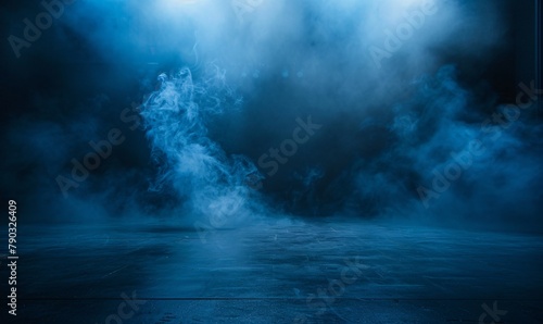 Dark blue background with fog and smoke 