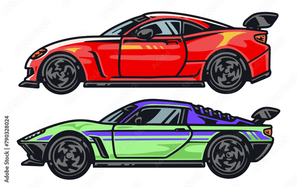 Racing cars set emblems colorful
