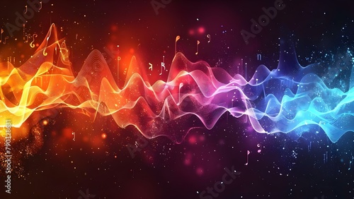 Vibrant Spectrum of Sound Waves. Concept Music Festival, Concert Photography, Audiovisual Experience, Vibrant Visuals photo