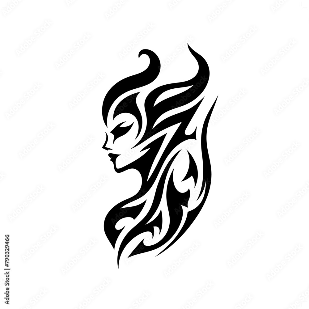 witch queen in modern tribal tattoo, abstract line art of people, minimalist contour. Vector witch queen in modern tribal tattoo, abstract line art of people, minimalist contour. Vector