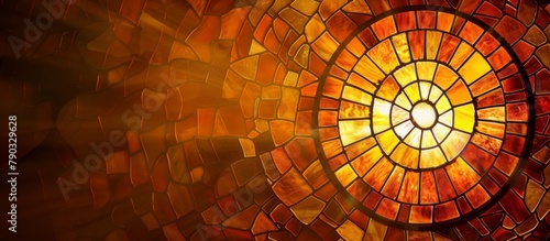 Flat brown background with a circle of stained glass  generated with AI