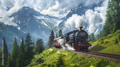 TRAIN IN THE MOUNTAINS WALLPAPER BACKGROUND