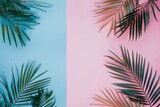 Tropical Leaves on a Pink and Blue Background