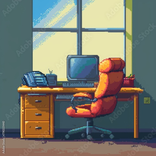 Office chair and low resolution pixel art, generated with AI © sch_ai