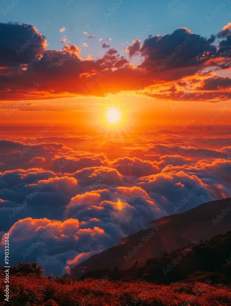 The sun is rising over clouds, generated with AI The sun is rising over clouds, generated with AI