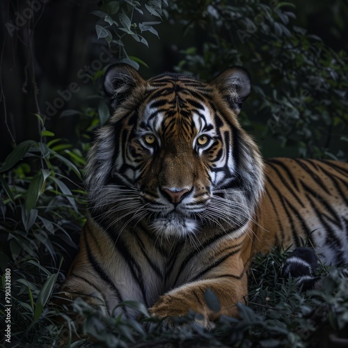 Lonely tiger  warm colors  animal wild photography  generated with AI
