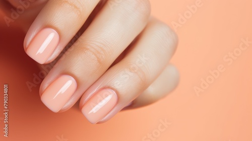 Beautiful female hands with fresh Peach Fuzz trendy color 