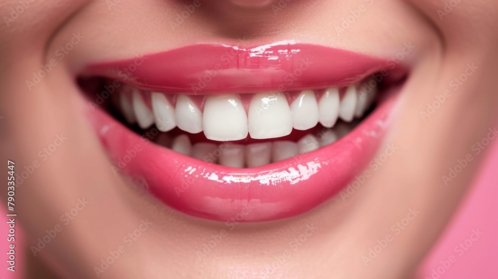 A close up of a woman's mouth with bright pink lips, AI A close up of a woman's mouth with bright pink lips, AI