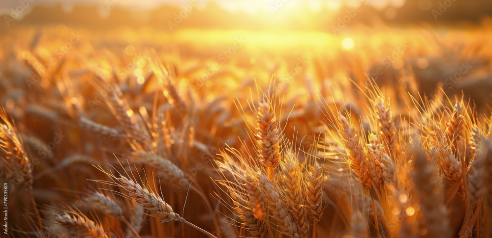 Naklejka premium Wheat Field With Sun in Background